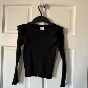 Zara Black Ribbed Long Sleeve Top with Shoulder Ruffle